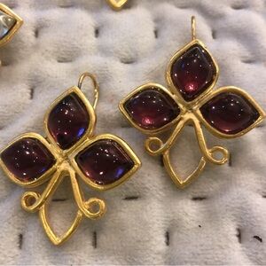 Amethyst Cabochon Matte Gold Earrings-Boutique (other colors available)